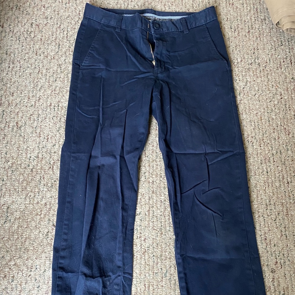 Navy blue dress pants.